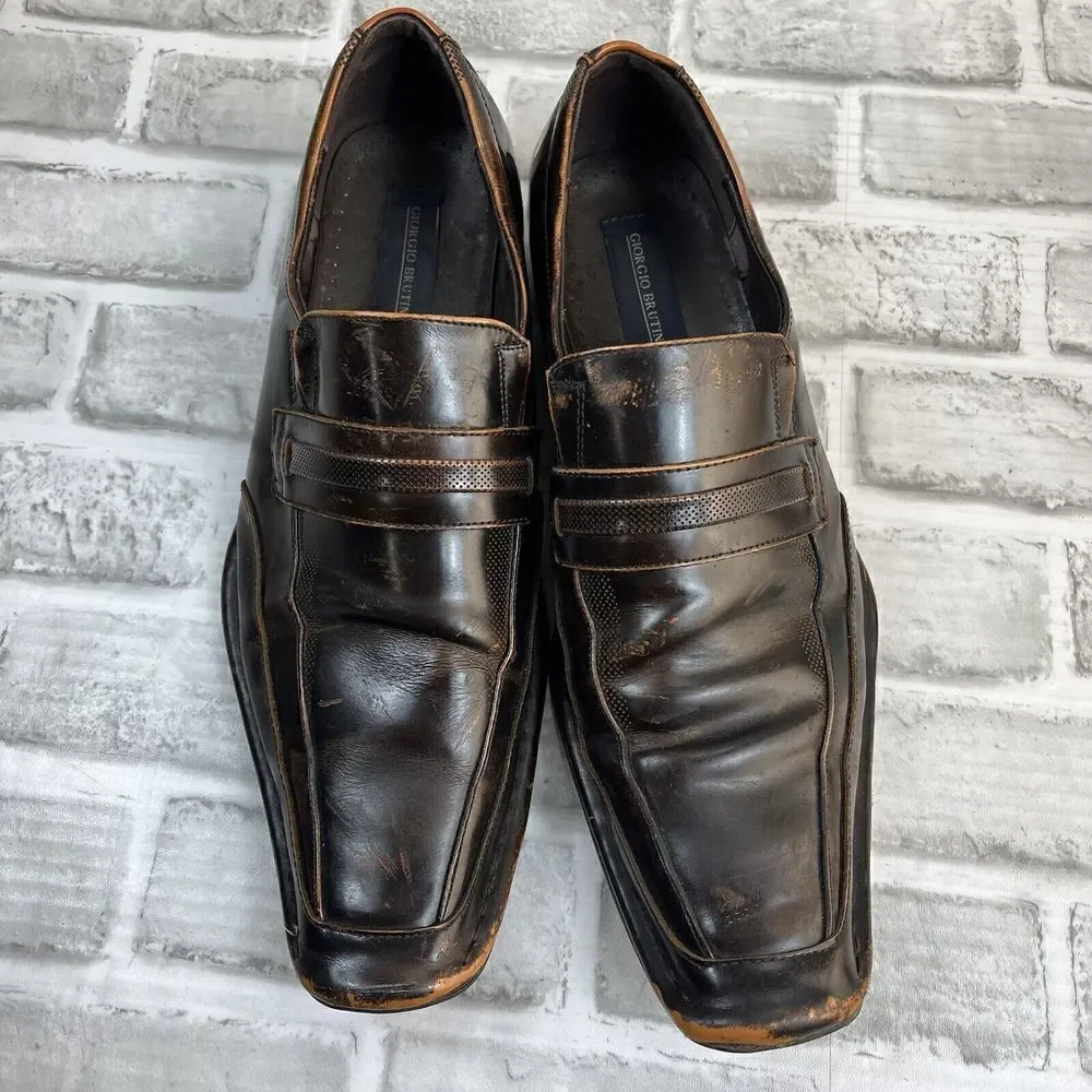 Giorgio Brutini Men’s 10.5 Brown Copper Leather Square Toe Loafer Dress Shoes